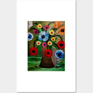 bouquet of flowers in a metallic gold and silver vase Posters and Art